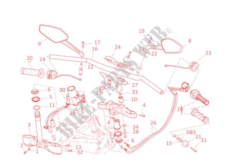 GUIDON ET COMMODOS pour Ducati Diavel 2013