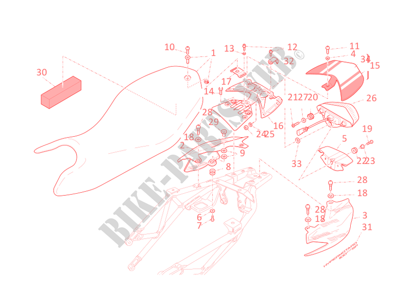SELLE   FEU ARRIERE pour Ducati Hypermotard 1100 EVO SP 2010