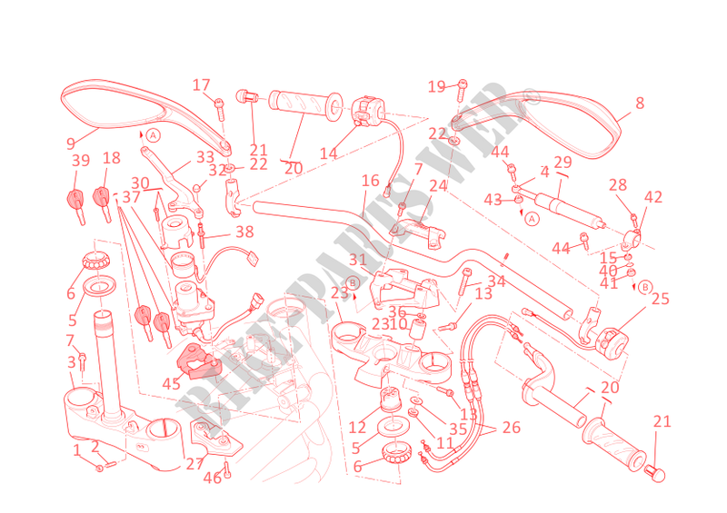 GUIDON ET COMMODOS pour Ducati Streetfighter 1098S 2012