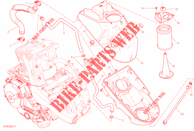 BOITE A AIR ET RENIFLARD D'HUILE pour Ducati Monster 821 DARK 2015