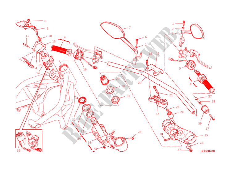 GUIDON ET COMMODOS pour Ducati Monster 1200 S 2015
