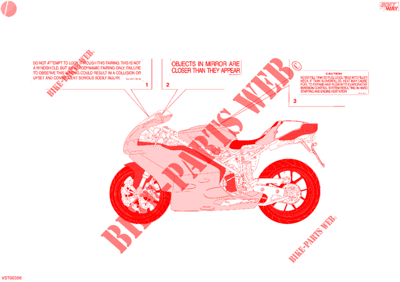ETIQUETTE AVERTISSEMENT (USA) pour Ducati 998 FINAL EDITION SINGLE-SEAT 2004