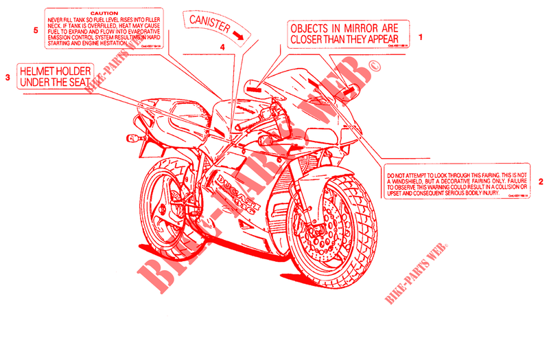 ETIQUETTE AVERTISSEMENT (USA) pour Ducati 916 1994