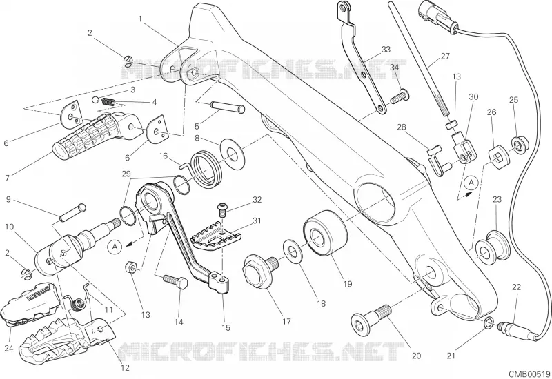 REPOSE PIEDS DROIT - PEDALE DE FREIN Ducati Moto Scrambler 2022 Scrambler 1100 Tribute Pro  Scrambler 1100 Tribute Pro