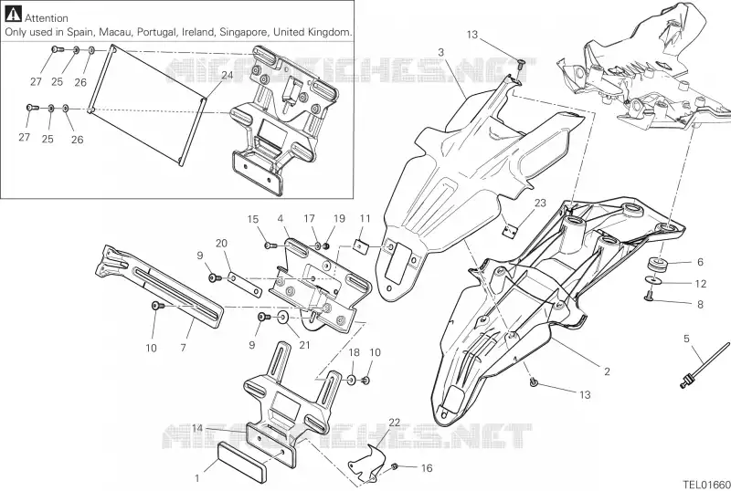 SUPPORT DE PLAQUE D'IMMATRICULATION Ducati Moto Multistrada 2024 Multistrada V4 S Grand Tour  Multistrada V4 S Grand Tour