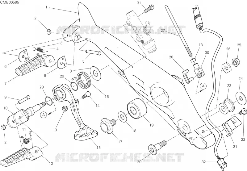REPOSE PIEDS DROIT - PEDALE DE FREIN Ducati Moto Scrambler 2025 Scrambler 800 Icon Dark Next-Gen  Scrambler 800 Icon Dark Next-Gen